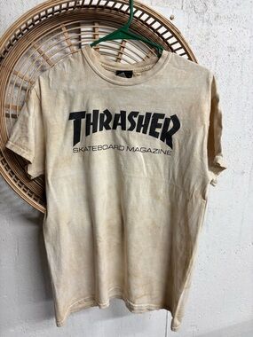 Thrasher Coffee Dyed Tee Distressed Earth Tone Graphic T-Shirt Size M